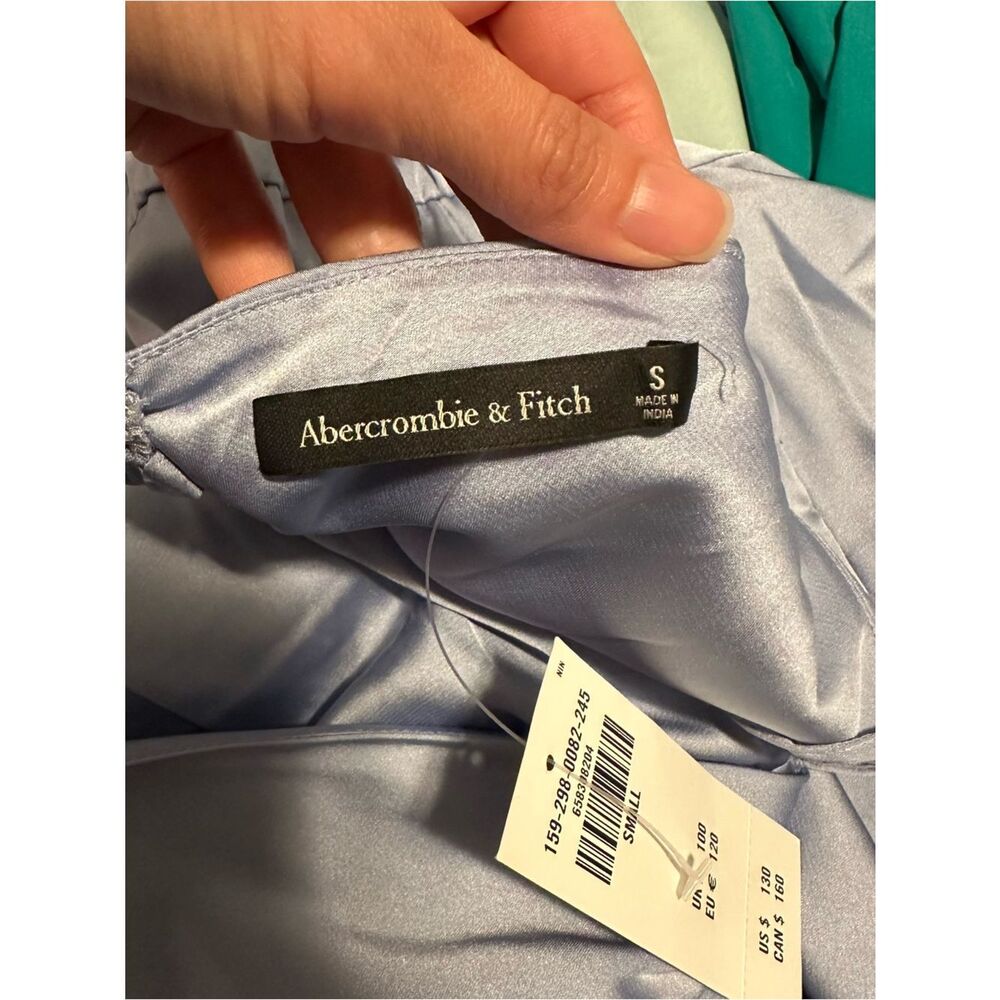 Abercrombie & Fitch Light Blue Satin Twist-Front Slit Maxi Dress - Picture 9 of 14